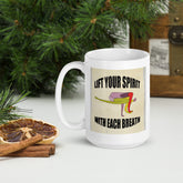 White glossy mug with Camel Pose design for yoga lovers.